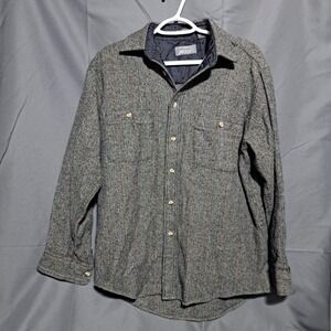 Lord &‎ Taylor Mens LG Wool Blend Herringbone Shirt Jacket Grey Single Needle